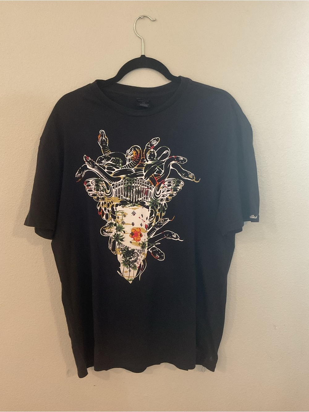 Crooks & Castles Black Tee with Multicolor Medusa Graphic